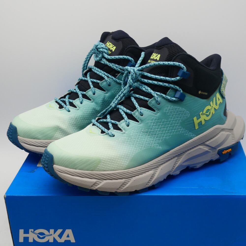 NEW Hoka Women's 7.5  Trail Code GTX Waterproof Boots Blue Glass Vibram Soles